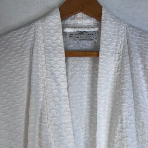 Boca Terry Cloth Robe Waffle Weave Spa Robe Cotton Blend Belted One Size White - Picture 3 of 11